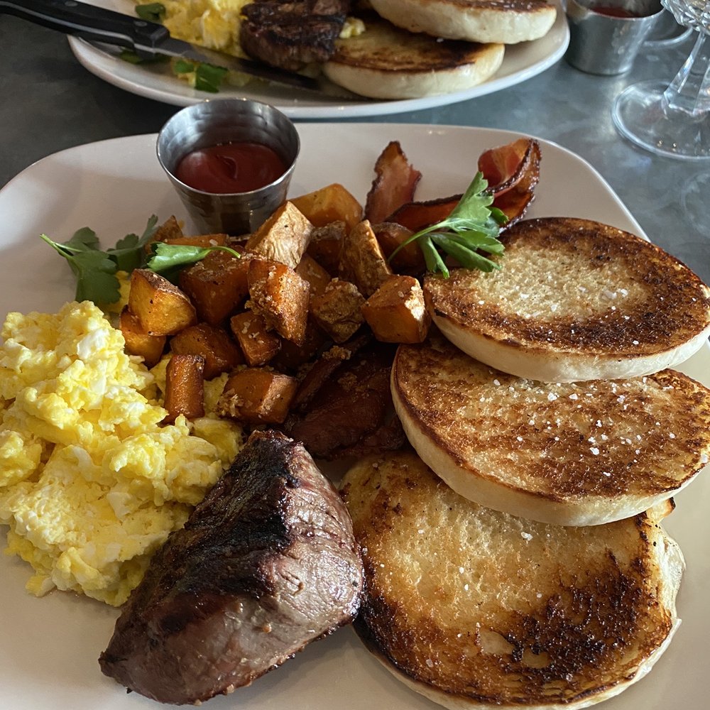 The West End - "The Chef's Choice" (Filet mignon, bacon, eggs, homefries, & Portuguese muffins) - New American Near Me - Hyannis, Massachusetts The West End - "The Chef's Choice" (Filet mignon, bacon, eggs, homefries, & Portuguese muffins) - New American Near Me - Hyannis, Massachusetts