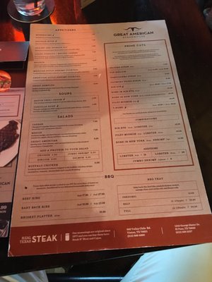 Menu photo 8 Great American Steakhouse Anthony, TX