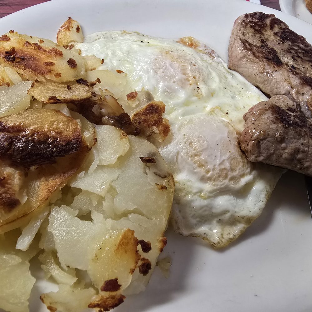 Steak and eggs. Steak and eggs.