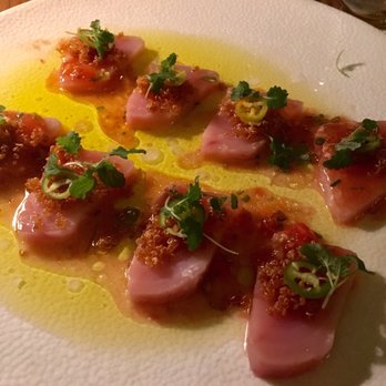 Riviera - Tuna Crudo (w/Puffed Quinoa, Chili, Tomato, Argan Oil, $22)- 4.5/5 stars - Canadian (New) Near Me - Ottawa, Ontario