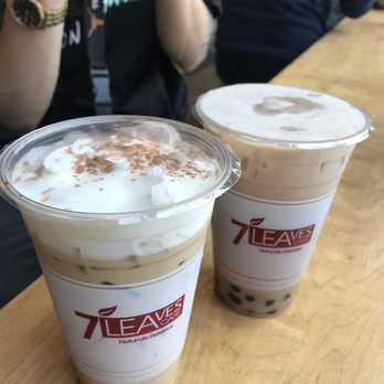 7 Leaves Cafe - Signature house coffee (left) & Jasmine milk tea (right) - Coffee & Tea Near Me - Irvine, California