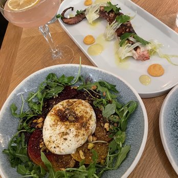 Francine - Burrata and beets in front, grilled octopus behind. - French Near Me - Scottsdale, Arizona Francine - Burrata and beets in front, grilled octopus behind. - French Near Me - Scottsdale, Arizona