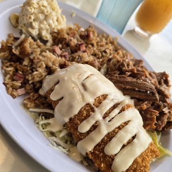 Moa Kai Hawaiian Diner - Combo platter with fish and pork and spam fried rice - Hawaiian Near Me - Orlando, Florida Moa Kai Hawaiian Diner - Combo platter with fish and pork and spam fried rice - Hawaiian Near Me - Orlando, Florida