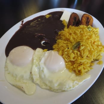 Xela Pan Cafe - Desayuno Chapin - breakfast plate with rice, beans, eggs, cheese, plantains, and corn tortillas. - Bakeries Near Me - Atlanta, Georgia