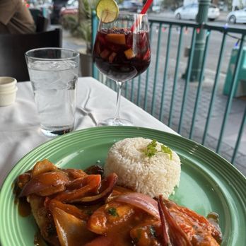 Inka Peruvian Cuisine - Pescado ala Chorillana breaded seabass with onions and tomatoes - Peruvian Near Me - Palm Springs, California Inka Peruvian Cuisine - Pescado ala Chorillana breaded seabass with onions and tomatoes - Peruvian Near Me - Palm Springs, California