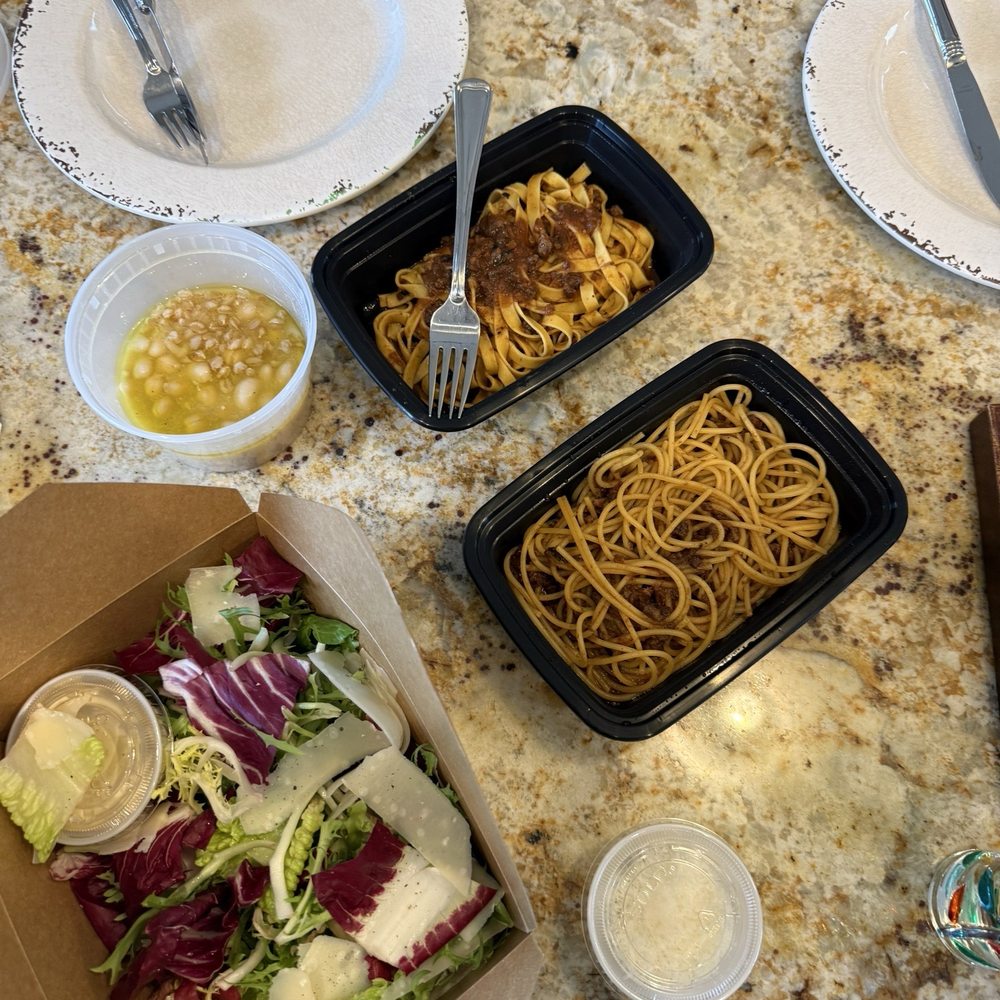 Cesar salad (is it?) GF Bolognese and regular Bolognese.  Soup