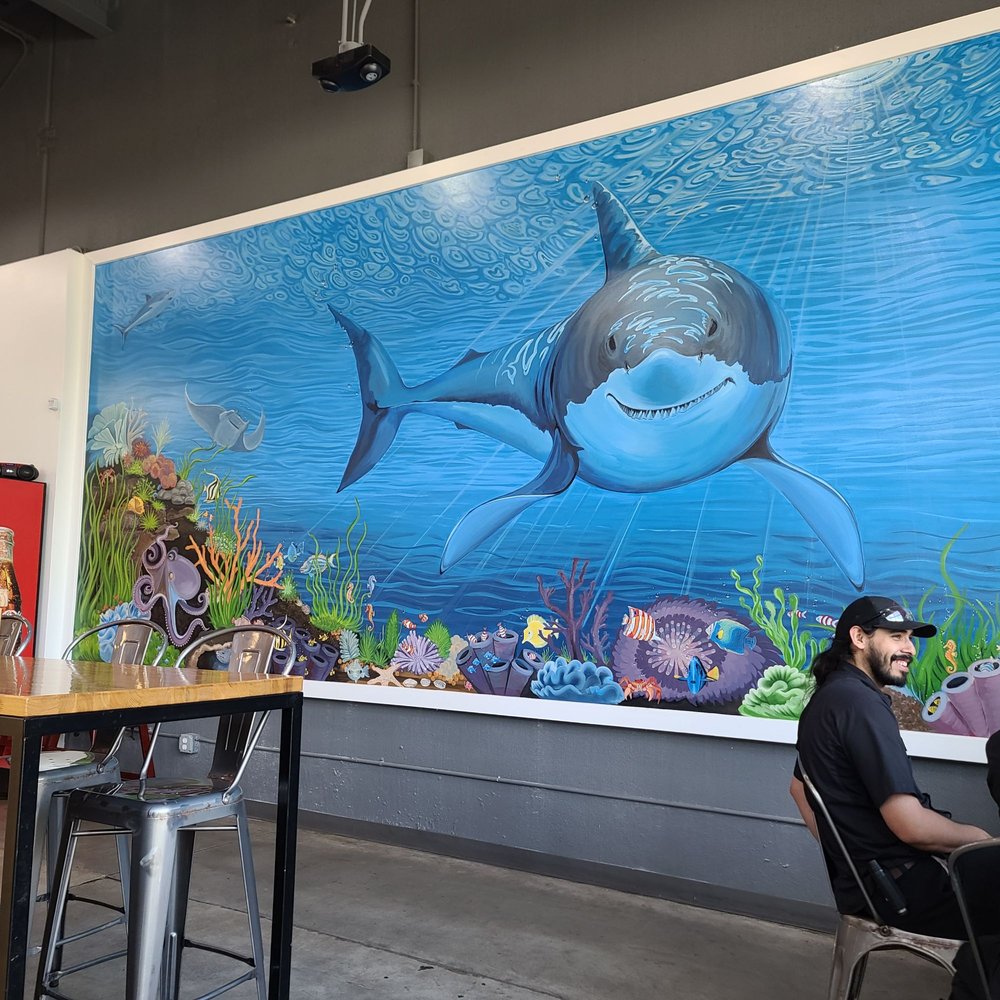 Sharks Burger - Handpainted mural LIFESIZE - Burgers Near Me - Leander, Texas Sharks Burger - Handpainted mural LIFESIZE - Burgers Near Me - Leander, Texas