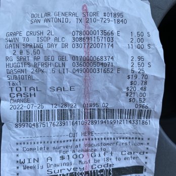 Dollar General - Receipt - Grocery Near Me - San Antonio, Texas Dollar General - Receipt - Grocery Near Me - San Antonio, Texas