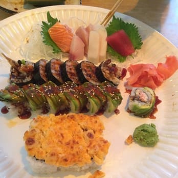 Tokyo Sushi - Sashimi (3 tuna, 2 albacore, 2 yellowtail, 2 super white tuna, 3 salmon), caterpillar roll, Tokyo special roll, spider roll - Sushi Bars Near Me - Saint Louis, Missouri Tokyo Sushi - Sashimi (3 tuna, 2 albacore, 2 yellowtail, 2 super white tuna, 3 salmon), caterpillar roll, Tokyo special roll, spider roll - Sushi Bars Near Me - Saint Louis, Missouri