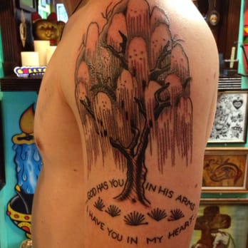 Gully Cat Tattoo - Willow tree for his little brother in heaven. - Tattoo Near Me - Austin, Texas Gully Cat Tattoo - Willow tree for his little brother in heaven. - Tattoo Near Me - Austin, Texas