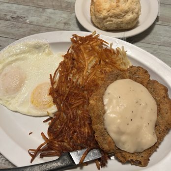 Papa's New Roost - Chicken fried steak and eggs, featuring the glorious homemade biscuit! - American Near Me - Sonora, California