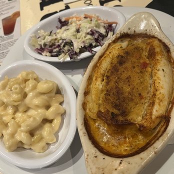 Crabby's Oceanside - Stuffed Flounder Mac cheese and coke slaw as a side - Seafood Near Me - Daytona Beach, Florida