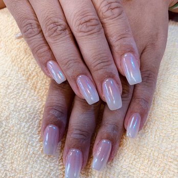 Double OO Nails & Spa - SNS French Ombré with white chrome finish done by Cindy - Nail Salons Near Me - Corona, California