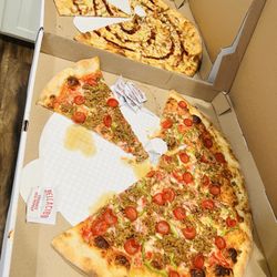 Sausage Pepper & Onion Pie (plus pepperoni) and BBQ Chicken Pie