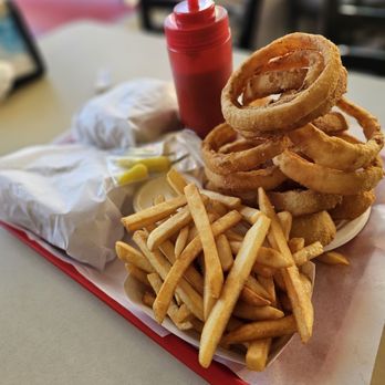 Troy's Drive In - Bacon cheese burger w/fries and a Patty Melt w/onion rings. - American Near Me - Orange, California Troy's Drive In - Bacon cheese burger w/fries and a Patty Melt w/onion rings. - American Near Me - Orange, California