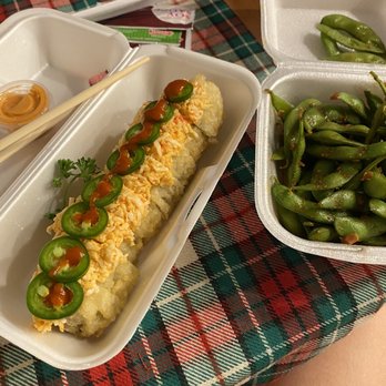 Jin Sushi - Mexican roll + garlic edamame - Japanese Near Me - Downey, California Jin Sushi - Mexican roll + garlic edamame - Japanese Near Me - Downey, California