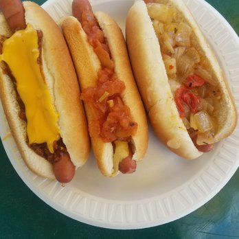 Hank's Franks - Chili cheesedog, hot dog with red onions, and hot dog with potato and hot onions - Hot Dogs Near Me - Lodi, New Jersey Hank's Franks - Chili cheesedog, hot dog with red onions, and hot dog with potato and hot onions - Hot Dogs Near Me - Lodi, New Jersey