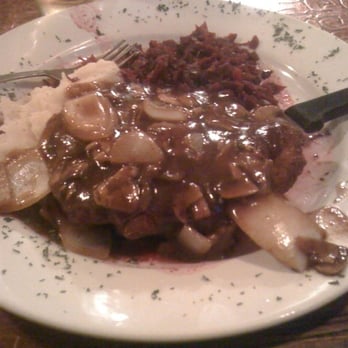 Checkers Old Munchen - Stuffed Wienerschnitzle with mashed potatoes and red cabbage. - American Near Me - Pompano Beach, Florida