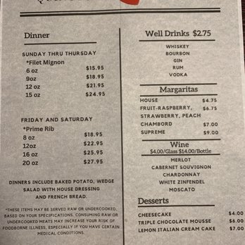 Quincy's - Menu from 02/26/23 - Steakhouses Near Me - Florence, Colorado