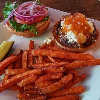 The Porterhouse - Lamb burger with sweet potato fries. AMAZING! - American Near Me - Mount Vernon, Washington