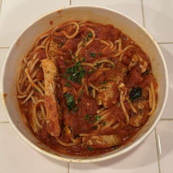 Pastaphony - Build Your Own Pasta: Spaghetti + Red sauce + Chicken + parsley. - Italian Near Me - Fullerton, California Pastaphony - Build Your Own Pasta: Spaghetti + Red sauce + Chicken + parsley. - Italian Near Me - Fullerton, California
