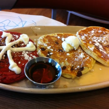 Snooze, an A.M. Eatery - Pancake flight.  Red velvet, chocolate chip, pineapple upside down cake.  Epic. - Breakfast & Brunch Near Me - Centennial, Colorado