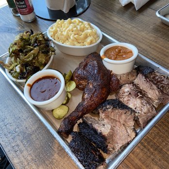 OAK'D BBQ - BALSAMIC ROASTED BRUSSELS SPROUTS, THREE CHEESE MAC, SMOKED HALF CHICKEN, ROSEWOOD WAGYU BRISKET - Barbeque Near Me - Dallas, Texas OAK'D BBQ - BALSAMIC ROASTED BRUSSELS SPROUTS, THREE CHEESE MAC, SMOKED HALF CHICKEN, ROSEWOOD WAGYU BRISKET - Barbeque Near Me - Dallas, Texas