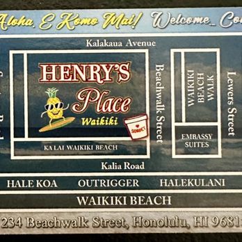 Henry's Place - Business card with location in back of the card. - Ice Cream & Frozen Yogurt Near Me - Honolulu, Hawaii