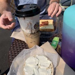 Sesame seed bagel with cream cheese Pot heads breakfast