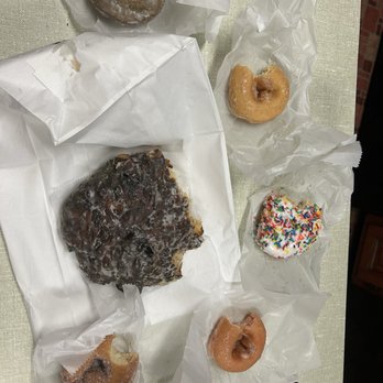 Jim's Donut Shop - My selections of the day. Blueberry, Sour Cream, Rainbow Sprinkle, Strawberry, Sugar, and a HUGE Apple Fritter - Donuts Near Me - Vandalia, Ohio Jim's Donut Shop - My selections of the day. Blueberry, Sour Cream, Rainbow Sprinkle, Strawberry, Sugar, and a HUGE Apple Fritter - Donuts Near Me - Vandalia, Ohio