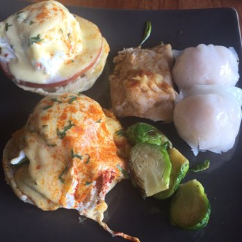 La Hiki - My first plate. Eggs benny, zucchini benny, Brussels sprouts, Asian steamed fish, shrimp Hau Gau. So good! - Breakfast & Brunch Near Me - Kapolei, Hawaii La Hiki - My first plate. Eggs benny, zucchini benny, Brussels sprouts, Asian steamed fish, shrimp Hau Gau. So good! - Breakfast & Brunch Near Me - Kapolei, Hawaii