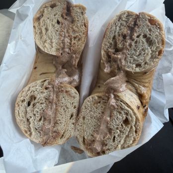 Fresh Bagels & Cafe - Cinnamon raisin bagel with honey walnut spread - Bagels Near Me - Garden Grove, California