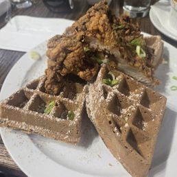 Chicken & waffles ps waffles were big. Maybe get judt two cause I had four. Or maybe get the kids waffles size. Very good Chicken & waffles ps waffles were big. Maybe get judt two cause I had four. Or maybe get the kids waffles size. Very good
