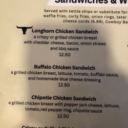 Longhorns Burger House - Sandwich menu