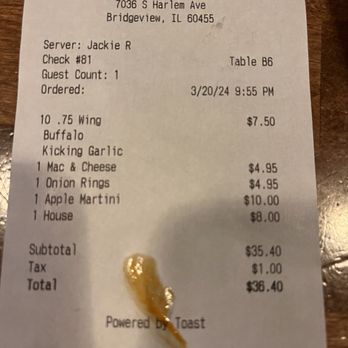 Branding Iron - Receipt - Bars Near Me - Bridgeview, Illinois