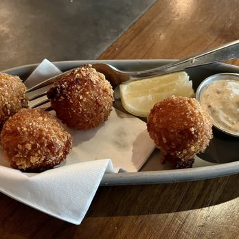 Luke's Kitchen and Bar - Florida Fish Fritters. Not too fried and tasty celery root remoulade (wish more came with the dish!) - Seafood Near Me - Orlando, Florida Luke's Kitchen and Bar - Florida Fish Fritters. Not too fried and tasty celery root remoulade (wish more came with the dish!) - Seafood Near Me - Orlando, Florida