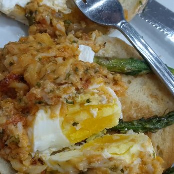 Another Broken Egg Cafe - Lobster egg Benedict. The egg is overcooked and yolk is not runny - Breakfast & Brunch Near Me - Baton Rouge, Louisiana Another Broken Egg Cafe - Lobster egg Benedict. The egg is overcooked and yolk is not runny - Breakfast & Brunch Near Me - Baton Rouge, Louisiana