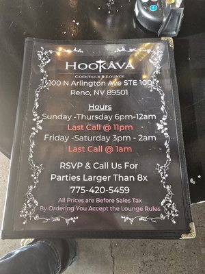 Menu photo 6 Hookava Reno, NV