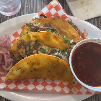 Cocina Hijole Maria - Three quesadillas: your choice of shredded burria beef with melted cheese, onions and cilantro. Served with consomme. - Breakfast & Brunch Near Me - Concord, California