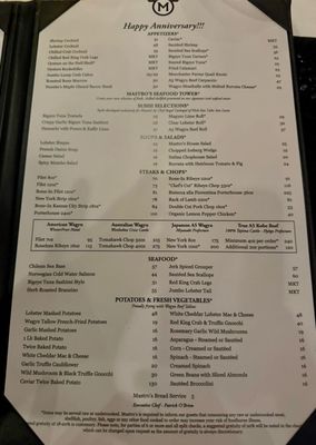 Menu photo 2 Mastro's Steakhouse Columbus, OH