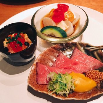 Wakuriya - 2nd dish appetizer. Best love. Scallops, raw beef, salmon egg over rice - Japanese Near Me - San Mateo, California Wakuriya - 2nd dish appetizer. Best love. Scallops, raw beef, salmon egg over rice - Japanese Near Me - San Mateo, California