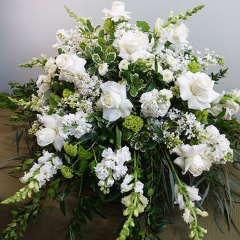 Heights Floral - An all white casket piece for a memorial service. - Florists Near Me - Hood River, Oregon Heights Floral - An all white casket piece for a memorial service. - Florists Near Me - Hood River, Oregon