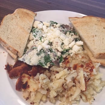 The Trails Eatery - Egg White Scramble with Feta, Mushrooms, and Spinach with Homefries and Sourdough Toast - Breakfast & Brunch Near Me - San Diego, California The Trails Eatery - Egg White Scramble with Feta, Mushrooms, and Spinach with Homefries and Sourdough Toast - Breakfast & Brunch Near Me - San Diego, California