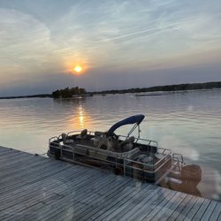 Beautiful sunset view from our table we were able to dock our boat and dine!