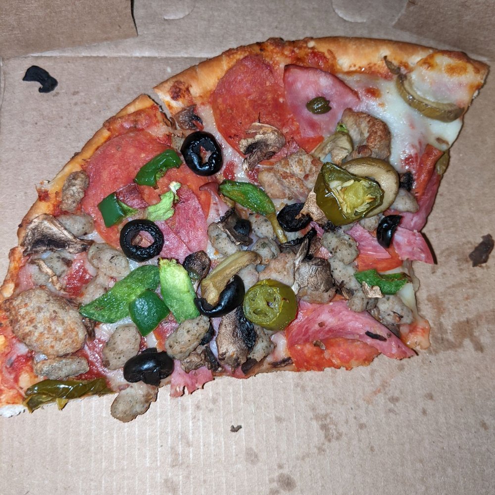 What remained of a small supreme pizza. Good stuff! What remained of a small supreme pizza. Good stuff!