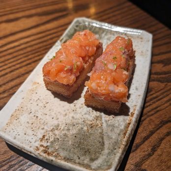 Ukiah - Salmon over crispy rice (part of the Ukiah tasting menu) - Japanese Near Me - Asheville, North Carolina Ukiah - Salmon over crispy rice (part of the Ukiah tasting menu) - Japanese Near Me - Asheville, North Carolina
