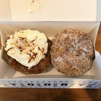 Parlor Doughnuts Dallas - Left: coconut cream filled; right: plain Jane - Donuts Near Me - Dallas, Texas Parlor Doughnuts Dallas - Left: coconut cream filled; right: plain Jane - Donuts Near Me - Dallas, Texas