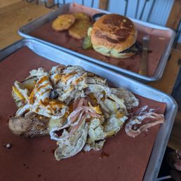 Chicken potato, cheese burger, and fried green tomatoes