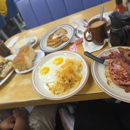 Burger with mushrooms. French toast. Big breakfast Burger with mushrooms. French toast. Big breakfast
