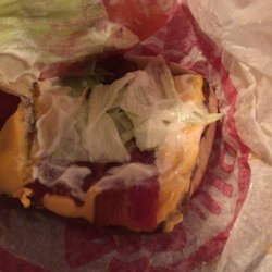 Wendy's - Bacon cheeseburger where the bacon is red and chewy that looks disgusting lettuce was all shriveled up and in small pieces.